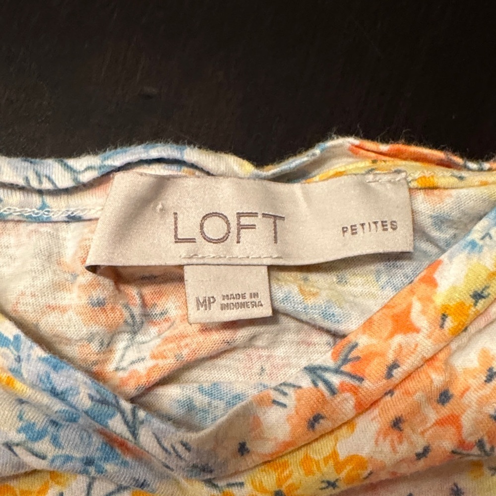 LOFT Floral Blouse with Lace Sleeves - Blue, Yellow, Orange - Picture 2 of 4